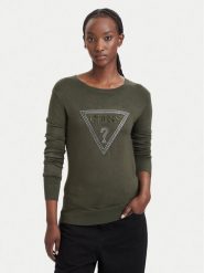 Guess Sweter W6YR28 Z0976 Zielony ciemny Regular Fit. Zielone swetry Guess, m, z aplikacjami, z wiskozy, bez ramiączek. Za 344.99 zł.