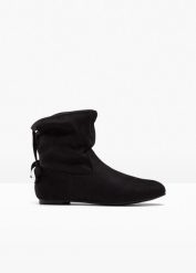 Botki z kokardą. Czarne botki bonprix, bez wzorów, bez obcasa, bez zapięcia. Za 149.99 zł.