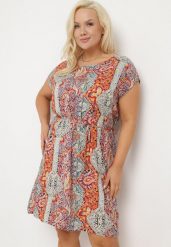 Czerwono-Beżowa Wiskozowa Sukienka w Stylu Boho o Pudełkowym Kroju z Materiałowym Paskiem Neteri. Czerwone sukienki Born2be, na co dzień, xl, bez wzorów, z materiału, boho, bez kołnierzyka, bez ramiączek, midi. Za 59.99 zł.