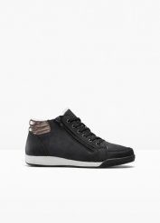 Ocieplane sneakersy za kostkę z zamkiem błyskawicznym. Czarne buty sportowe lifestyle bonprix, na zimę, bez wzorów, z materiału, sportowe, za kostkę, bez zapięcia. Za 124.99 zł.