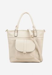 Jasnobeżowa Torebka Typu Shopper z Ozdobną Kieszenią i Paskiem Crossbody Frocelle. Brązowe shopper bag Renee, bez wzorów, z jeansu, biznesowe, bez dodatków. Za 109.99 zł.