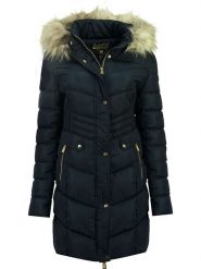Geographical Norway Płaszcz zimowy "Badonna" w kolorze granatowym rozmiar: XL. Niebieskie płaszcze Geographical Norway, na zimę, xl, z aplikacjami, z puchu, bez kaptura. Za 424.06 zł.