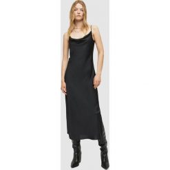 AllSaints sukienka kolor czarny midi prosta. Czarne sukienki AllSaints, na co dzień, bez wzorów, z satyny, bez kołnierzyka, bez ramiączek, midi, proste. W wyprzedaży za 489.99 zł.