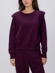Bluza z poduszkami na ramionach - ciemnofioletowy. Fioletowe bluzy Reserved, l, bez wzorów, z bawełny, bez ramiączek, bez kaptura. Za 119.99 zł.
