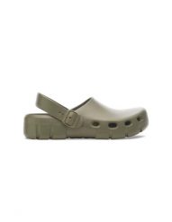 Sandały Birkenstock Birki Flow EVA. Zielone sandały Birkenstock, bez wzorów, z materiału, bez obcasa, bez zapięcia. Za 355.15 zł.