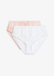 Figi maxi z kwiatową koronką (2 szt.). Czerwone figi bonprix, bez wzorów, z koronki. Za 74.99 zł.