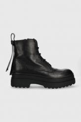 Red Valentino botki skórzane damskie kolor czarny na platformie. Czarne botki Red Valentino, bez wzorów, z gumy, bez obcasa, na platformie, bez zapięcia. W wyprzedaży za 1,259.90 zł.