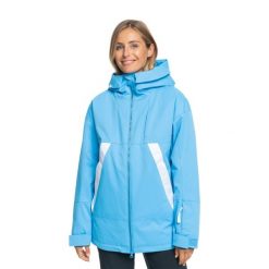 Kurtka snowboardowa damska ROXY Chloe Kim. Niebieskie kurtki narciarskie Roxy, na zimę, l, bez wzorów, bez kaptura, narciarskie. Za 1,089.00 zł.