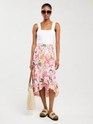 BIG STAR Spódnica w kolorze biało-różowym rozmiar: L. Białe spódnice BIG STAR, na co dzień, l, bez wzorów, z wiskozy, retro, midi, asymetryczne. Za 99.99 zł.