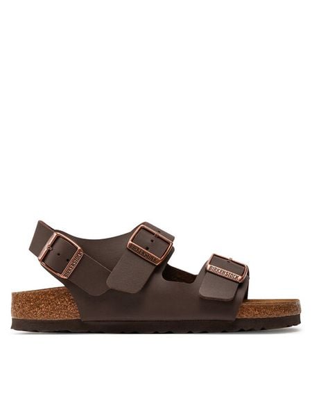 Birkenstock Sandały Milano 034703 Brązowy. Brązowe sandały Birkenstock, bez wzorów, ze skóry, bez obcasa, na płaskiej podeszwie, bez zapięcia. Za 449.99 zł.