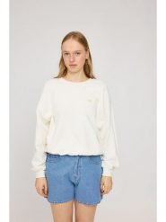 MAZINE Bluza "Back Print" w kolorze kremowym ze wzorem rozmiar: S. Brązowe bluzy MAZINE, s, bez wzorów, z bawełny, bez ramiączek, bez kaptura. Za 180.91 zł.