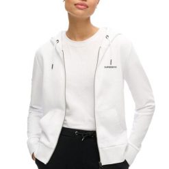 Bluza Zipowa Kobieca Superdry Biała. Białe bluzy Superdry, s, bez wzorów, z bawełny, bez ramiączek, z kapturem. Za 350.25 zł.