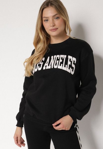 Czarna Bluza z Bawełną i Napisem Fezorla. Czarne bluzy Born2be, l, bez wzorów, z bawełny, casualowe, bez ramiączek, bez kaptura. Za 69.99 zł.