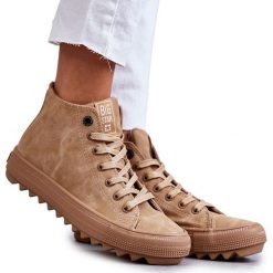 Trampki Damskie Big Star Wysokie Ocieplane Camel GG274072 beżowy. Brązowe trampki bez wzorów, klasyczne, bez zapięcia. Za 205.59 zł.