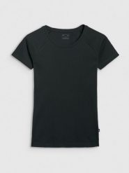 4F T-shirt regular z prążkowanej dzianiny damski - czarny XL. Czarne t-shirty 4f, xl, bez wzorów, z dzianiny, bez kołnierzyka, bez ramiączek. Za 49.99 zł.