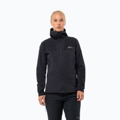 Kurtka softshell damska Jack Wolfskin Andur. Czarne kurtki Jack Wolfskin, bez wzorów, z softshellu, sportowe, bez kaptura. Za 679.99 zł.