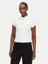 Calvin Klein Jeans T-Shirt LV047G240G Biały Slim Fit. Białe t-shirty Calvin Klein Jeans, l, bez wzorów, z bawełny, bez kołnierzyka, bez ramiączek. Za 209.99 zł.