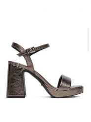 DeeZee Sandały CEO-SS22-049 Srebrny. Szare sandały DeeZee, bez wzorów, z materiału, bez obcasa, na słupku, bez zapięcia. Za 159.99 zł.