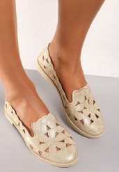 Złote Balerinki Acanophe. Brązowe baleriny Renee, w ażurowe wzory, z okrągłym noskiem, bez obcasa, na płaskiej podeszwie, bez zapięcia. Za 44.99 zł.