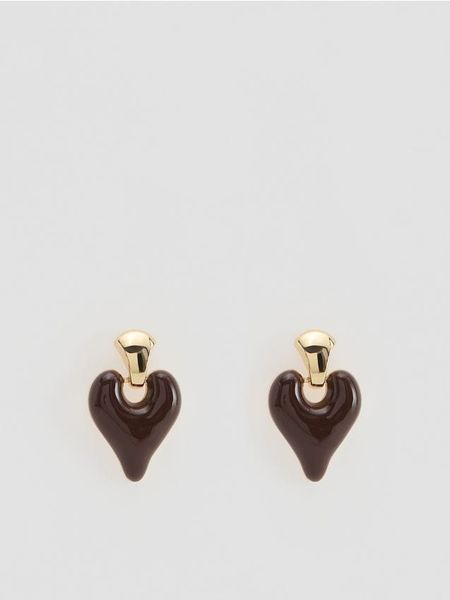 Wiszące kolczyki serca - ciemnobrązowy. Brązowe kolczyki Reserved. Za 39.99 zł.