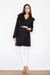 Czarny Krótki Stylowy Płaszcz z Dużym Kołnierzem bez Zapięcia. Czarne płaszcze Figl, l, bez wzorów, z materiału, eleganckie, bez kaptura. Za 369.00 zł.