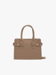 Beżowa torebka kuferek ze skóry licowej. Brązowe torebki klasyczne Brawo sp. z o.o., bez wzorów, ze skóry, eleganckie, na ramię, bez dodatków. Za 399.99 zł.