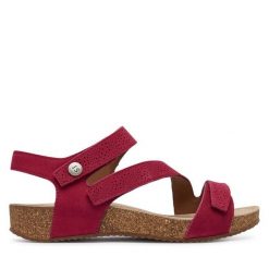 Sandały Josef Seibel. Czerwone sandały Josef Seibel, bez wzorów, bez obcasa, na płaskiej podeszwie, bez zapięcia. Za 439.99 zł.