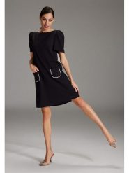 SWING Sukienka w kolorze czarnym rozmiar: 34. Czarne sukienki Swing, na co dzień, z aplikacjami, bez kołnierzyka, bez ramiączek, midi, proste. Za 227.31 zł.