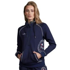 Damska bluza jeździecka Premier Equine PE Team. Niebieskie bluzy z kapturem PREMIER EQUINE, bez wzorów, z bawełny, z kapturem, do jazdy konnej. Za 367.50 zł.