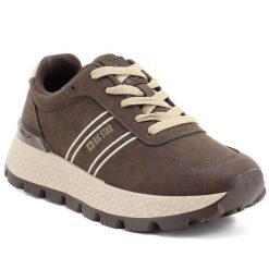 Półbuty sportowe damskie sneakersy na platformie brązowe Big Star UU274040. Brązowe półbuty wsuwane BIG STAR, bez wzorów, ze skóry ekologicznej, retro, bez obcasa, na platformie. Za 179.99 zł.
