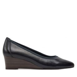 Półbuty Tamaris. Niebieskie półbuty wsuwane Tamaris, bez wzorów, bez obcasa, na koturnie. Za 239.99 zł.