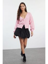 Trendyol Kardigan w kolorze jasnoróżowym rozmiar: L. Różowe swetry Trendyol, l, bez wzorów, ze splotem, bez ramiączek. Za 86.95 zł.