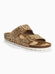 BACKSUN Klapki "Bali" w kolorze złotym rozmiar: 42. Żółte klapki Backsun, bez wzorów, z materiału, klasyczne, z otwartym noskiem, bez obcasa, bez zapięcia. Za 130.99 zł.