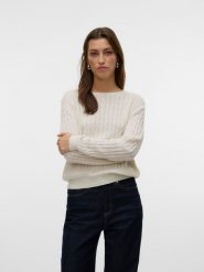 Vero Moda Sweter w kolorze kremowym rozmiar: XS. Brązowe swetry Vero Moda, s, bez wzorów, z wiskozy, klasyczne, bez ramiączek. Za 69.91 zł.