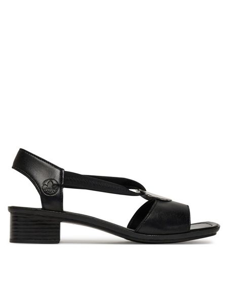 Rieker Sandały 62662-01 Czarny. Czarne sandały Rieker, bez wzorów, ze skóry, bez obcasa, na słupku, bez zapięcia. Za 289.99 zł.