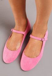 Fuksjowe Balerinki z Ekozamszu Zapinane na Sprzączkę Ollna. Czerwone baleriny Born2be, bez wzorów, eleganckie, bez obcasa, bez zapięcia. W wyprzedaży za 52.49 zł.
