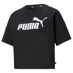 Koszulka sportowa damska Puma Ess Cropped Logo. Czarne t-shirty sportowe Puma, l, bez wzorów, bez ramiączek, na fitness i siłownię. Za 209.99 zł.
