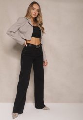 Czarne Szerokie Jeansy High Waist z Cyrkoniowym Zdobieniem Nusamira. Czarne jeansy Renee, l, z aplikacjami, z jeansu, eleganckie, z podwyższonym stanem. W wyprzedaży za 111.99 zł.