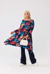Asymetryczna tunika w hibiskusy OVERSIZE PLUS SIZE XXL JESIEŃ. Czerwone tuniki Moda Size Plus Iwanek, l, bez wzorów, z bawełny, eleganckie, z asymetrycznym kołnierzem, bez ramiączek. Za 179.90 zł.