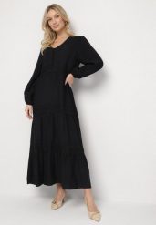 Czarna Sukienka z Wiskozy o Rozkloszowanym Kroju z Koronkowymi Wstawkami Gonessae. Czarne sukienki Born2be, na co dzień, l, bez wzorów, z koronki, eleganckie, bez kołnierzyka, bez ramiączek, maxi, rozkloszowane. W wyprzedaży za 127.49 zł.