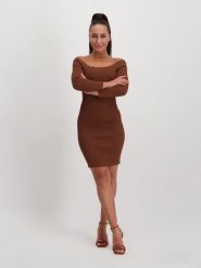 Steve Madden Sukienka "Aren" w kolorze jasnobrązowym rozmiar: XL. Brązowe sukienki Steve Madden, xl, bez wzorów, prążkowane, bez kołnierzyka, bez ramiączek, mini. Za 88.02 zł.