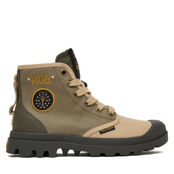 Trapery Palladium. Zielone traperki Palladium, bez wzorów, bez obcasa, bez zapięcia. Za 449.99 zł.