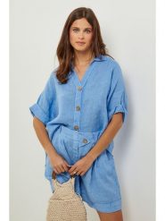 Lin Passion Lniana bluzka w kolorze błękitnym rozmiar: 36/38. Niebieskie bluzki Lin Passion, bez wzorów, ze lnu, klasyczne, bez kołnierzyka, bez ramiączek. Za 121.99 zł.