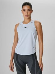 4F Top treningowy regular szybkoschnący damski - niebieski XS. Niebieskie topy sportowe 4f, xs, bez wzorów, na fitness i siłownię. Za 99.99 zł.