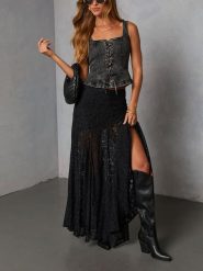 LA Angels Spódnica w kolorze czarnym rozmiar: XL. Czarne spódnice LA Angels, na co dzień, xl, bez wzorów, z koronki, maxi, proste. Za 173.99 zł.