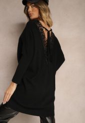 Czarny Sweter z Modalem i Wiskozą Ozdobiony Koronką Zinnorela. Czarne swetry Renee, z aplikacjami, z koronki, biznesowe, bez ramiączek. W wyprzedaży za 87.99 zł.