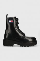 Tommy Jeans workery skórzane Urban Tommy Jeans Lace Up Boot damskie kolor czarny na platformie. Czarne botki Tommy Jeans, bez wzorów, z gumy, z okrągłym noskiem, bez obcasa, na platformie, bez zapięcia. W wyprzedaży za 499.99 zł.