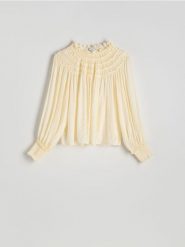 Bluzka z wiskozy - złamana biel. Bluzki Reserved, l, bez wzorów, z wiskozy, bez kołnierzyka, bez ramiączek. Za 159.99 zł.