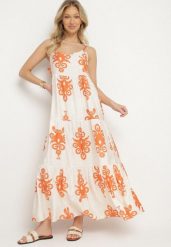 Pomarańczowa Wiskozowa Sukienka Rozkloszowana ze Wzorem Boho Silazi. Brązowe sukienki Born2be, na co dzień, m, bez wzorów, z wiskozy, boho, bez kołnierzyka, bez ramiączek, maxi, proste. Za 89.99 zł.