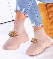 Wysokie trampki z łańcuchem Khaki /G2-3 11093 W392/ 40. Brązowe trampki NoName, bez wzorów, bez zapięcia. Za 29.90 zł.